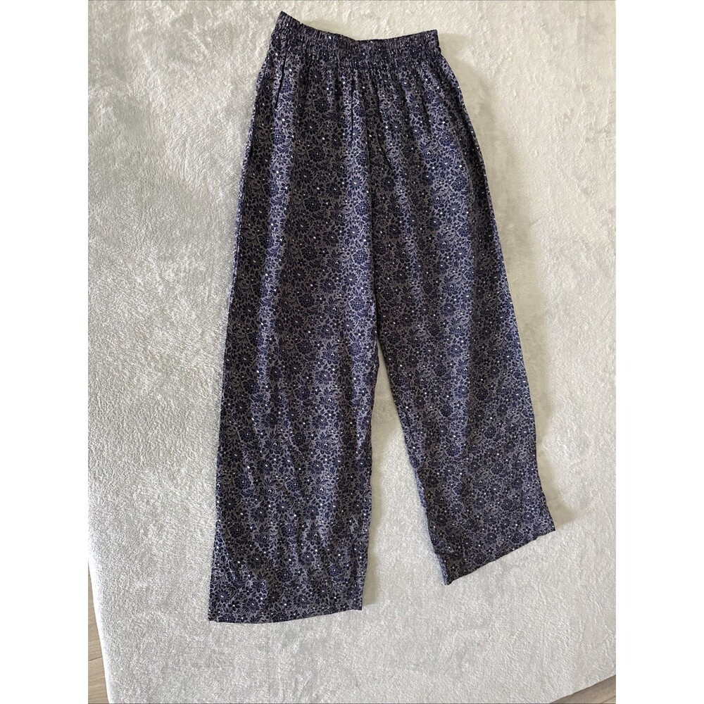 Blue White Floral Ditsy Print Wide Leg Palazzo Pants High Waist Size XS - Picture 9 of 15